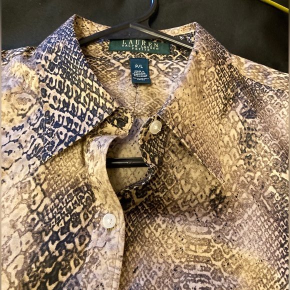 Lauren by Ralph Lauren, Petite Large, Snake Print, Button Down, Collar Shirt - Picture 3 of 16